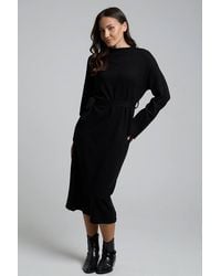 Influence - Long Sleeve Self-Tie Knit Jumper Midi Dress - Lyst