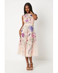 Coast - Premium Floral Embroidered Midi Dress - Lyst