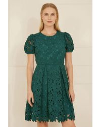 Yumi' - Lace Skater Dress With Puff Sleeves - Lyst