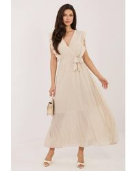 Love Lace - Viscose Wrap Sleeveless Midi Dress With Ruffles - Lyst