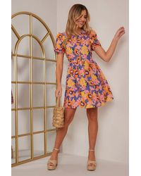 Chi Chi London - Puff Sleeve Floral Abstract Print Mini Dress - Lyst