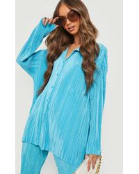 Boohoo - Plisse Oversized Relaxed Fit Shirt - Lyst