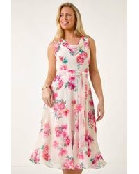 Roman - Petite Floral Cowl Neck Midi Dress - Lyst