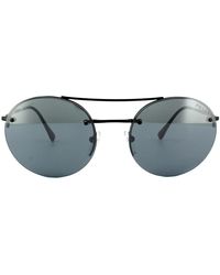 Prada - Round Black Light Grey Black Mirror Sunglasses - Lyst