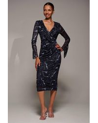 Jolie Moi - Ruffle V-Neckline Mesh Bodycon Midaxi Dress - Lyst