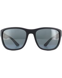Prada - Rectangle Grey Rubber Dark Grey Mirror Sunglasses - Lyst