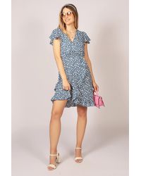 Tenki - Ruffle Sleeve Floral Print Wrap Dress - Lyst