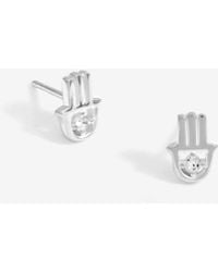 Simply Silver - Sterling Plated Cubic Zirconia Hamsa Hand Stud Earrings - Lyst