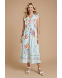 Dorothy Perkins - Button Up Front Flutter Sleeve Printed Poplin Midi Dress - Lyst
