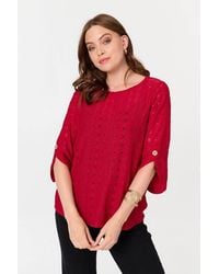 Izabel London - Embroidered Textured 3/4 Sleeve Blouse - Lyst