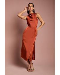 Coast - Cowl Neck Sleeveless Satin Midi Dress - Lyst