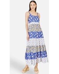Yumi' - Rayon Patchwork Print Tiered Maxi Dress - Lyst