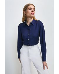 Karen Millen - Linen Viscose Long Sleeved Utility Shirt - Lyst
