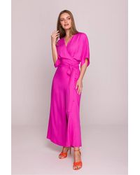 Love Lace - Satin V-Neck 3/4 Sleeve Fit & Flare Dress - Lyst