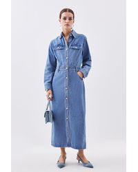 Karen Millen - Petite Denim Long Sleeve Midi Shirt Dress - Lyst