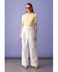 Dilvin - Belted Wide-Leg Linen Blend Trousers - Lyst