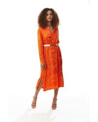 Liquorish - Leaf Print Midi Shirt Dress - Lyst