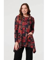 Izabel London - Printed Long Sleeve Cowl Neck Tunic Top - Lyst