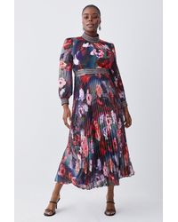 Karen Millen - Plus Size Diamante Trim Floral Woven Maxi Dress - Lyst