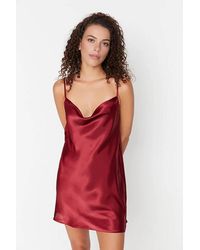 WOVCOR - Cowl Neck Back Detail Satin Strappy Mini Nightdress - Lyst