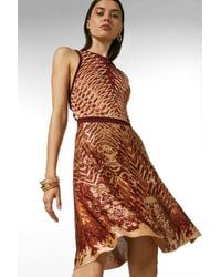 Karen Millen - Mirrored Slinky Jacquard Knit Dress - Lyst