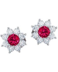 Jewelco London - Sterling Silver Red Cz Classic Royal Cluster Stud Earrings - Re42094rb - Lyst
