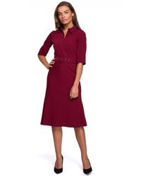Love Lace - Viscose Collared 3/4 Sleeve Dress With Buckle - Lyst