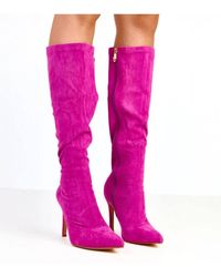 Love Lace - Suede Knee High Heel Boots Pointed Toe Zipper Closure Soft Insole - Lyst