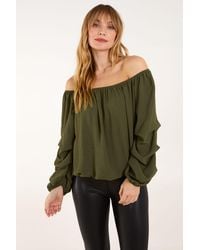 Blue Vanilla - Bardot Elasticated Ruched Sleeve Top - Lyst