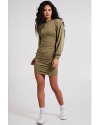 Pink Vanilla - Hooded Shoulder Pad Gathered Hem Dress - Lyst