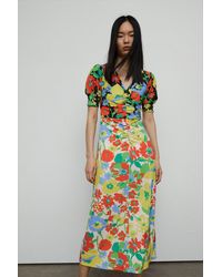Warehouse - Floral Mixed Print Ruched Front Midi Dress - Lyst