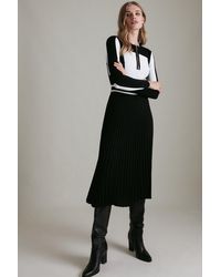 Karen Millen - Ottoman Knit Colour Block Pleated Midi Dress - Lyst