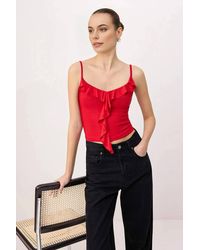WOVCOR - Strappy Frill Detail Fitted Sleeveless Ribbed Top - Lyst