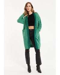 Liquorish - Chunky Knit Open-Front Cardigan With Cable Detailing - Lyst