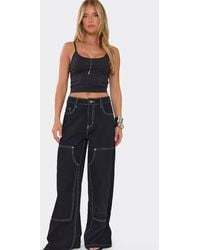 EGO - Wide Leg Denim Mid Rise Trousers - Lyst