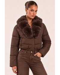 Rebellious Fashion - Deliah Faux Fur Collar Puffer Cropped Jacket - Lyst