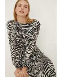 Oasis - Rachel Stevens Petite Zebra Printed Ruched Front Midi Dress - Lyst