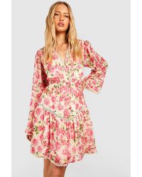 Boohoo - Tall Floral Dobby Mesh Plunge Skater Dress - Lyst