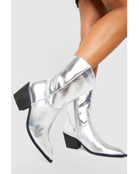 Boohoo - Wide Fit Metallic Western Ankle Cowboy Boots - Lyst