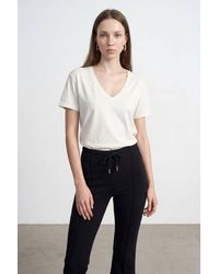 Dilvin - Cotton Tencel V-Neck Short-Sleeve Blouse - Lyst