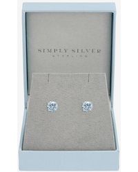 Simply Silver - Sterling Plated Light Sapphire Solitaire Earrings - Lyst