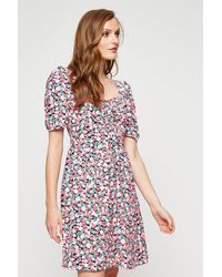 Dorothy Perkins - Pink Ditsy Floral Ruched Ss Mini Dress - Lyst
