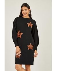 Yumi' - Black Intarsia Star Print Relaxed Fit Tunic Dress - Lyst
