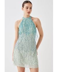 Coast - High Neck Embellished Ombre Fringe Mini Dress - Lyst