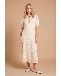 Dorothy Perkins - Lace Trim Collar Tie Detail Printed Midi Dress - Lyst