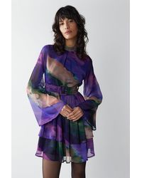 Warehouse - Ombre Stripe Printed Flare Sleeve Mini Dress - Lyst