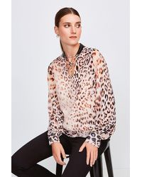 Karen Millen - Leopard Print And Pu Trim Blouse - Lyst