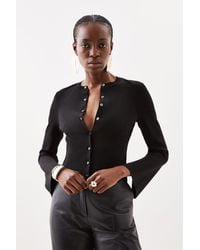 Karen Millen - Premium Viscose Blend Body Contouring Knit Cardigan - Lyst