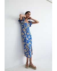 Warehouse - Floral Print Square Neck Midi Dress - Lyst