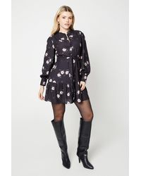 Dorothy Perkins - Black Floral Frill Hem Mini Shirt Dress - Lyst